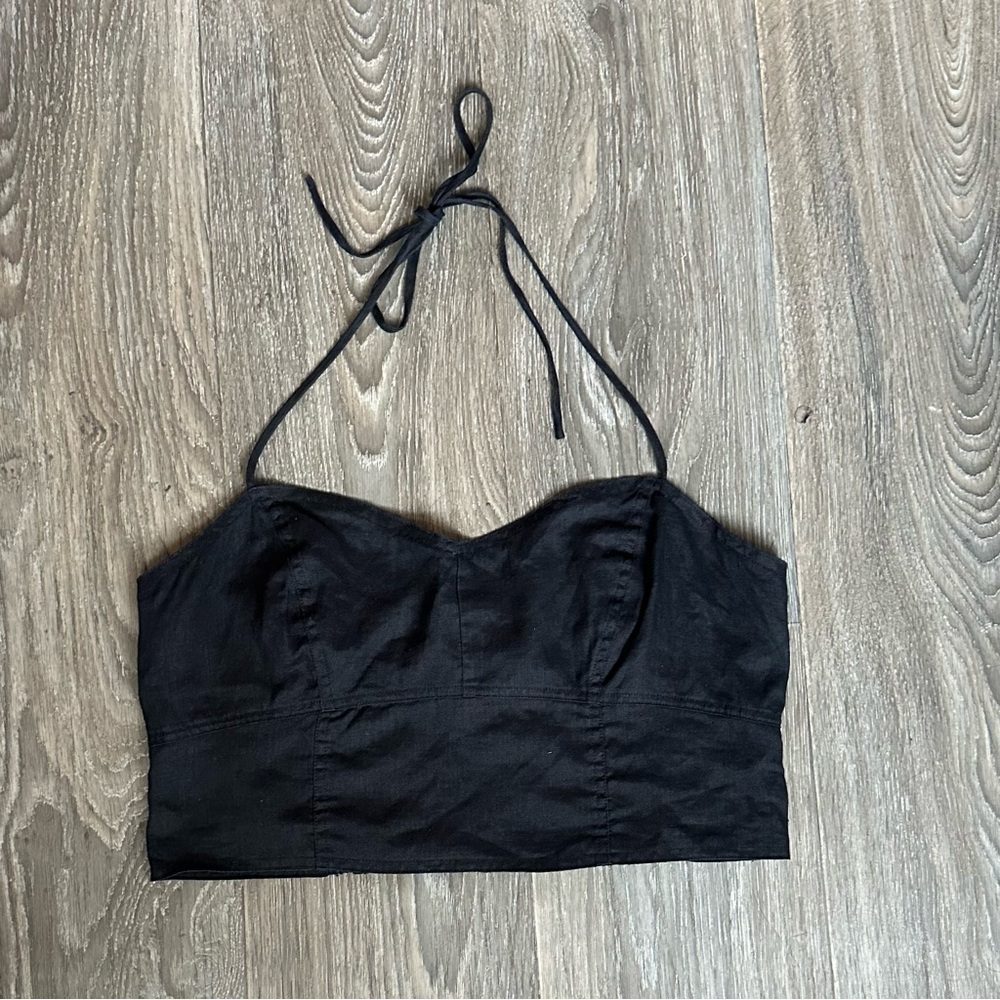 Black Linen Halter Top